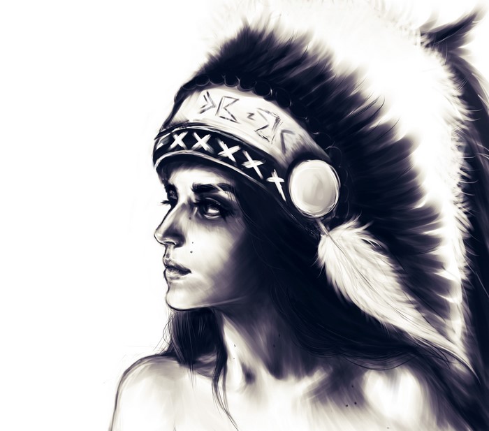 Painting Art of a Woman in Native American Headdress