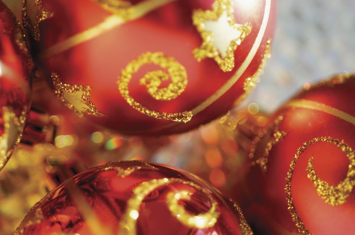 Red Christmas Ornaments with Gold Glitter