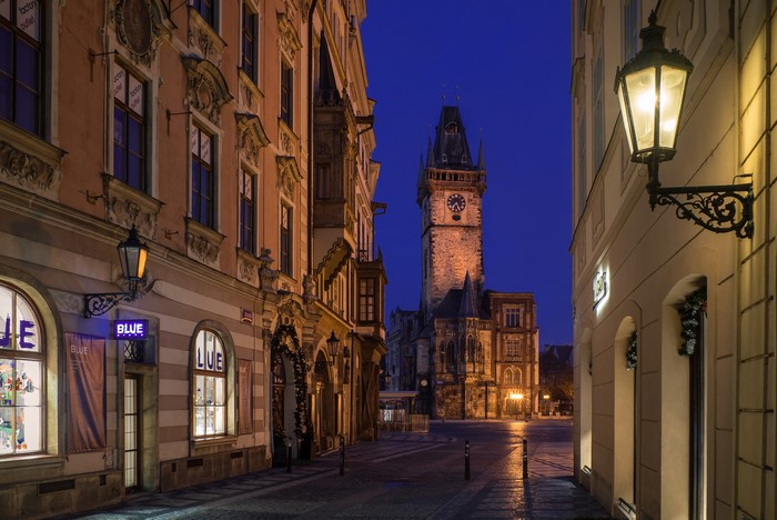 Prague Old Town Hall Tower at Night