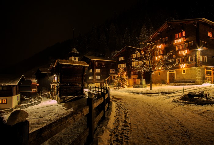 Winter Night in Niederwald, Switzerland