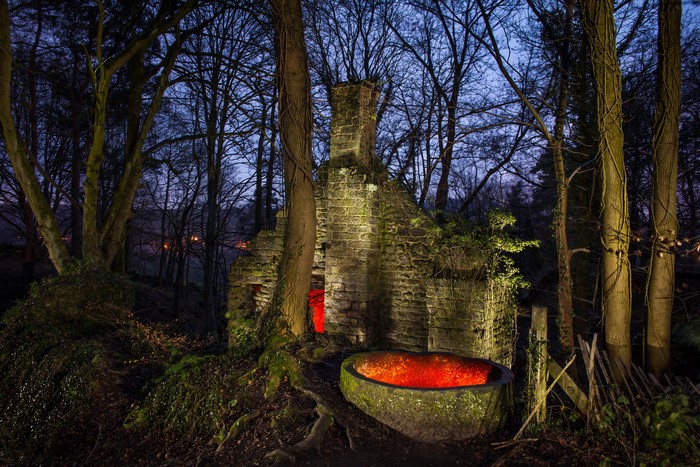 Ruins of Lumsdale Matlock at night