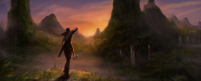 Lara Croft from Tomb Raider 2013 in mountains