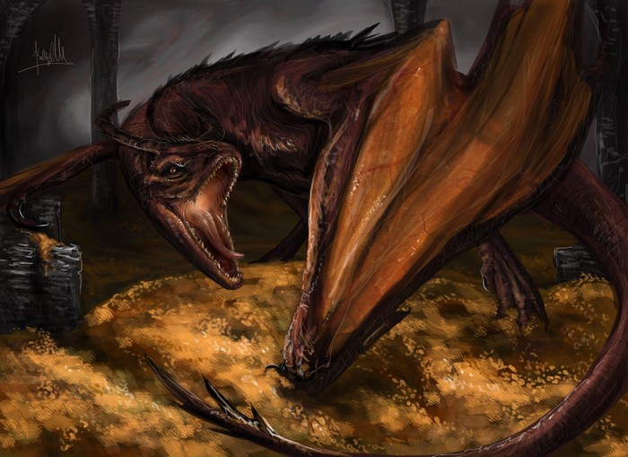 Dragon roaring on a pile of gold
