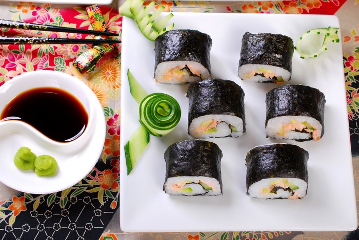 Sushi with salmon and cucumber