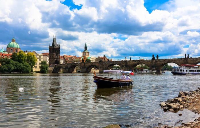 Charles Bridge over Vltava River in Prague