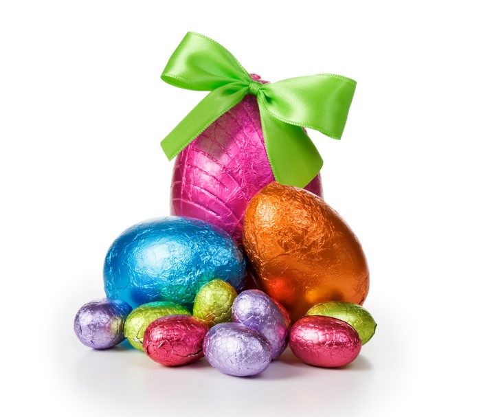 Easter chocolate eggs with a green bow