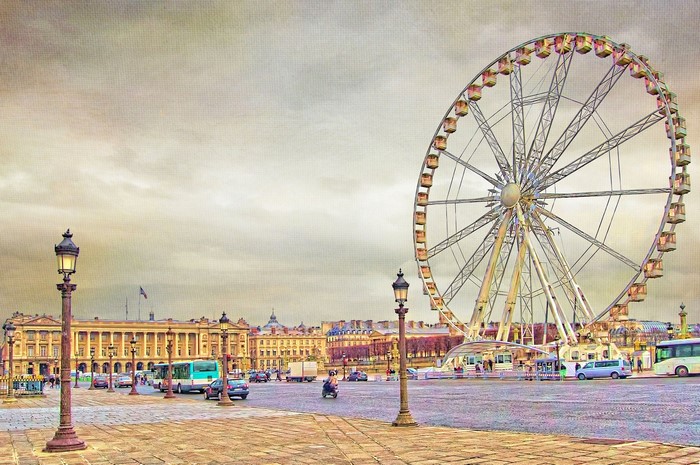 Ferris wheel and buildings in Paris, France