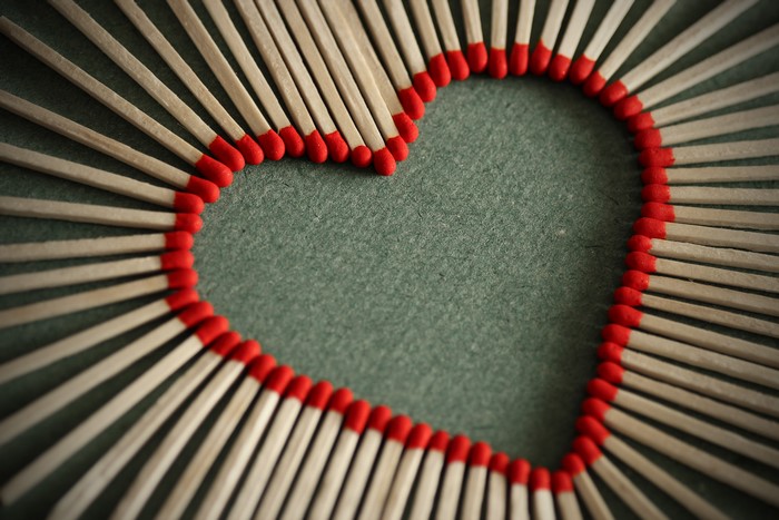 Heart shape made of matches