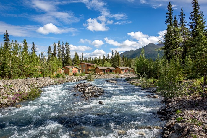 Cabins by a river in Denali Borough, Alaska