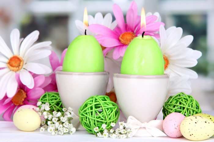 Easter Candles with Flowers and Eggs