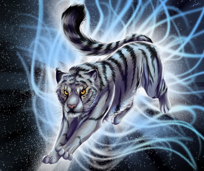 White tiger with blue energy