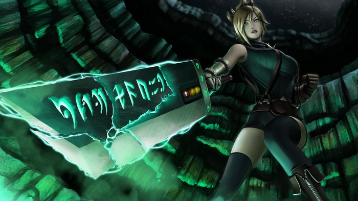 Riven from League of Legends with a large sword