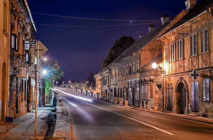 Street at night in Novi Sad, Serbia