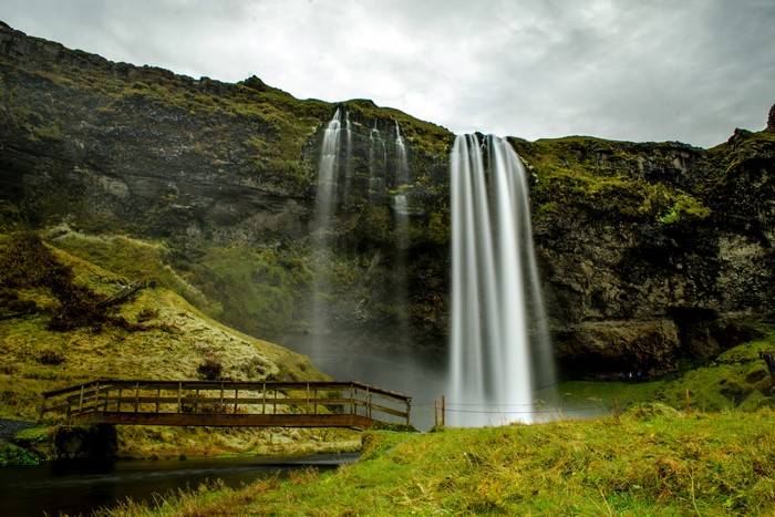 Seljalandsfoss Waterfall and Bridge in Iceland