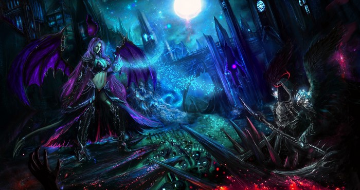 Demons battling with magic and wings