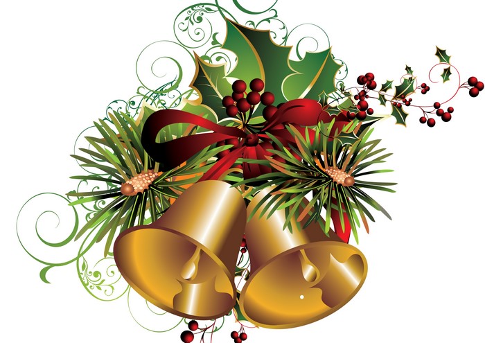 Christmas Bells with Holly and Pine