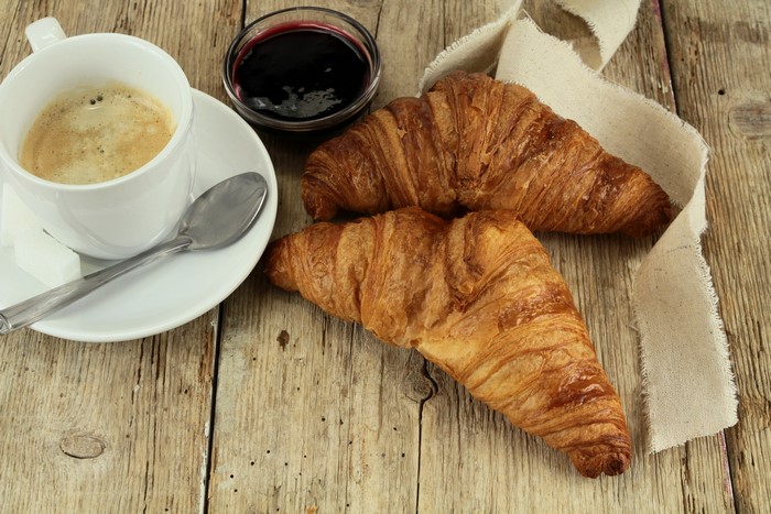 Croissants with coffee and jam