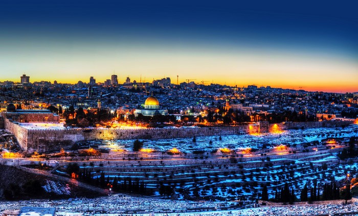 Jerusalem skyline with Dome of the Rock at night