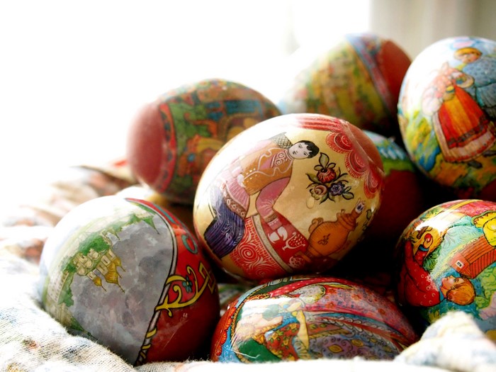 Decorated Easter Eggs in a Basket