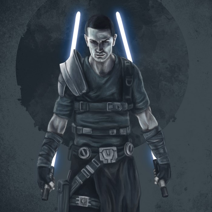 Starkiller from Star Wars The Force Unleashed with two lightsabers