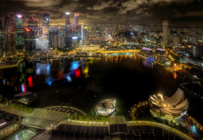 Singapore skyline at night with Marina Bay Sands