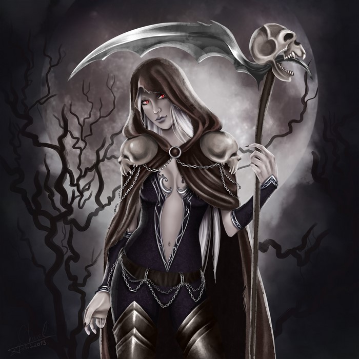 Gothic Grim Reaper with Scythe and Moon