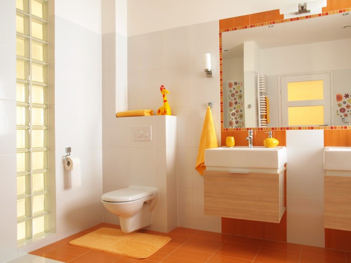 Modern Bathroom Interior Design with Orange Accents