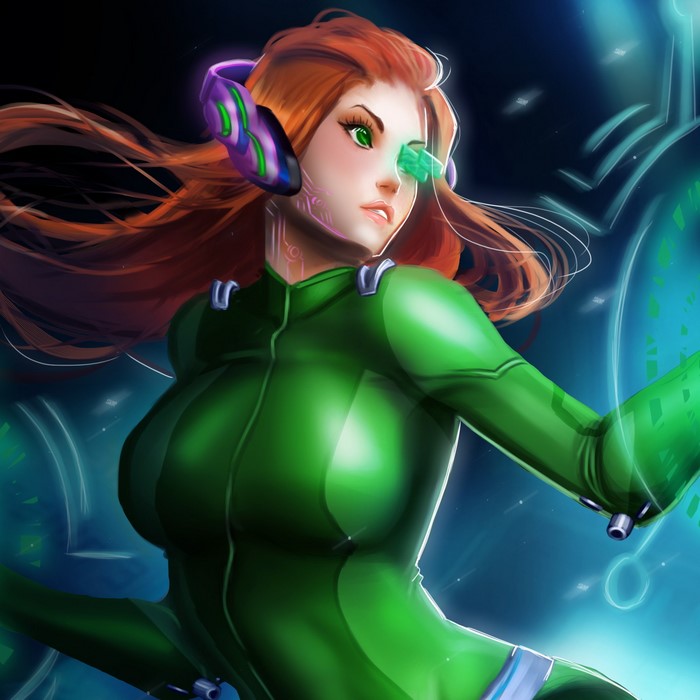 Sam from Totally Spies in a green suit