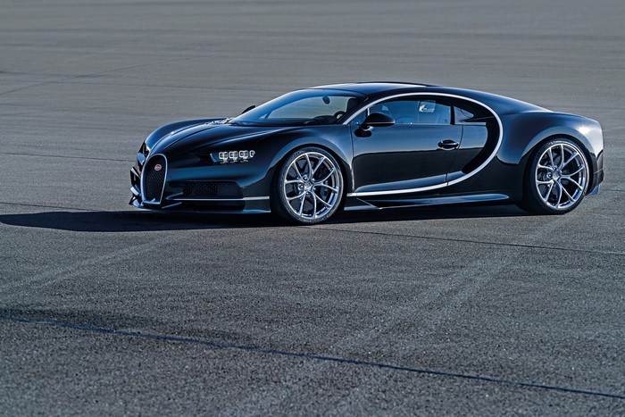 Black Bugatti Chiron on asphalt