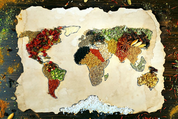 World Map Made of Spices on Parchment
