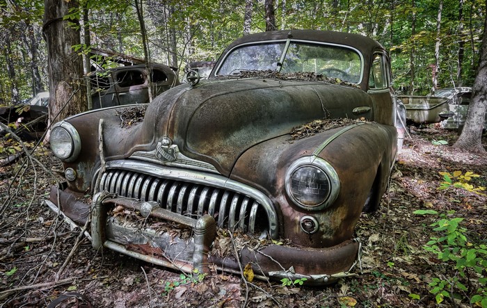 Rusty Buick car in a forest