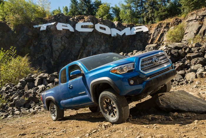 Blue Toyota Tacoma TRD Off-Road truck