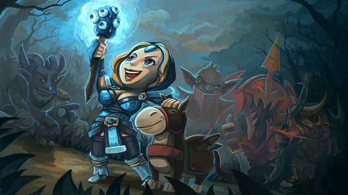 Crystal Maiden from DOTA 2 with companions in a forest