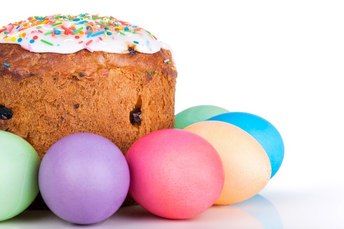 Easter Kulich and colorful eggs