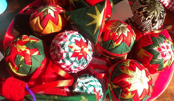 Handmade Christmas Ornaments on a Tray