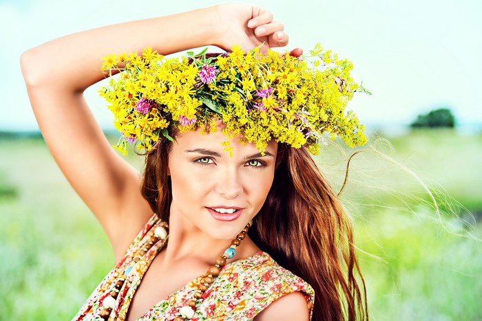 Woman with Flower Crown in Field