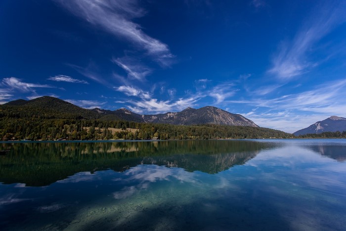 Walchensee Lake with Mountains and Sky in Bavaria