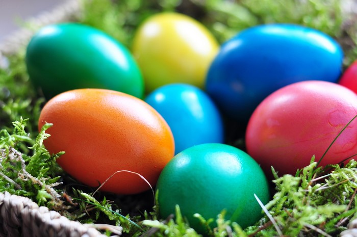 Easter Eggs in a Basket with Moss