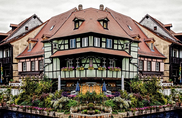 Half-timbered houses along a canal in Germany
