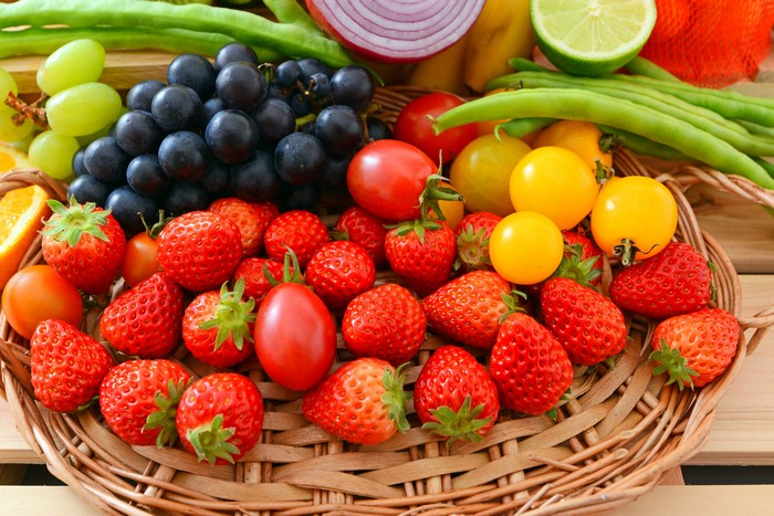 Strawberries and Grapes in a Basket