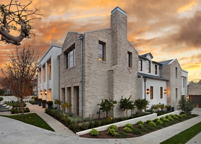 Modern brick house with landscaping in Newport Beach, USA