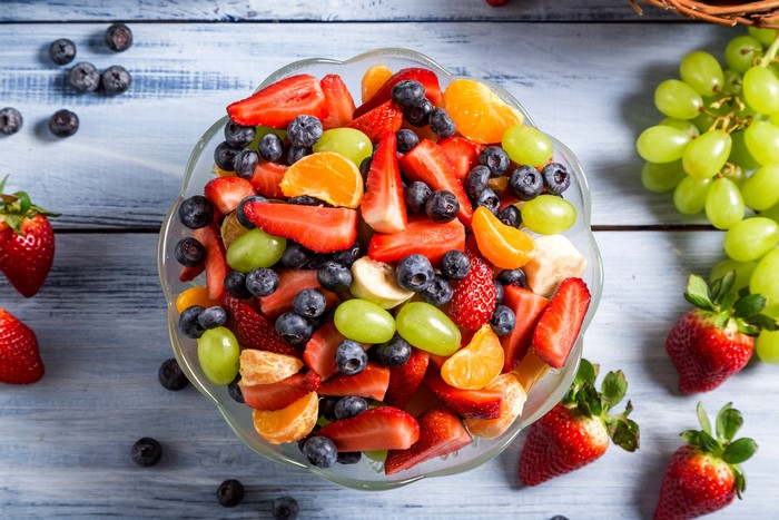 Fruit Salad with Strawberries, Blueberries, Grapes, and Mandarin Oranges