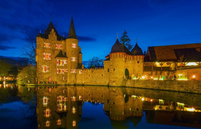 Wasserburg Satzvey Castle at Night, Germany
