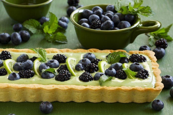 Lime Tart with Blueberries and Blackberries
