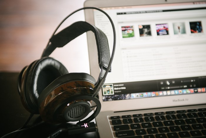 Headphones on a MacBook Air