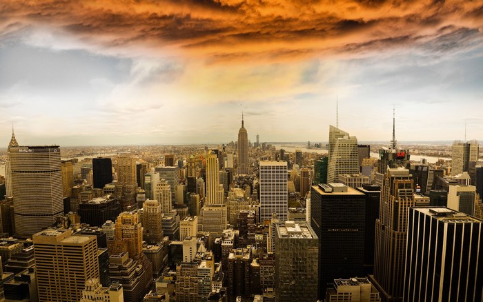 New York City Skyline with Dramatic Clouds