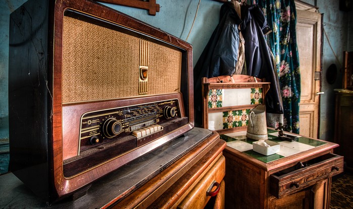 Retro radio on a wooden table