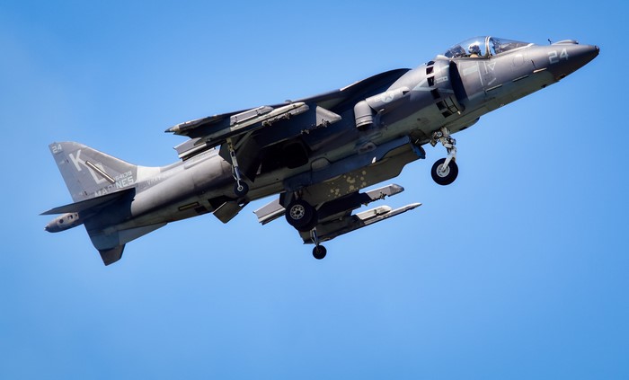 AV-8B Harrier fighter jet in flight