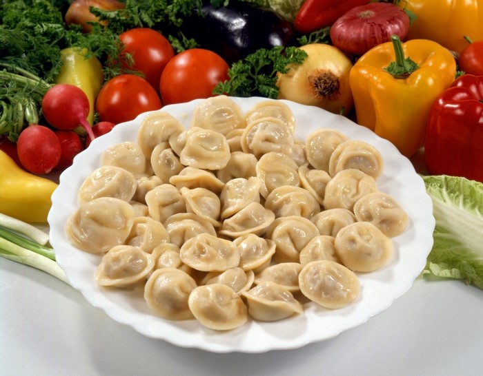 Plate of Pelmeni with Vegetables