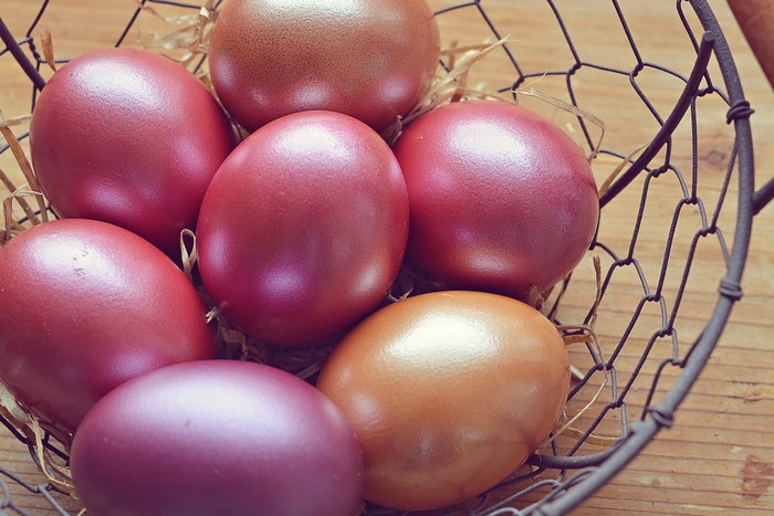 Easter Eggs in a Wire Basket